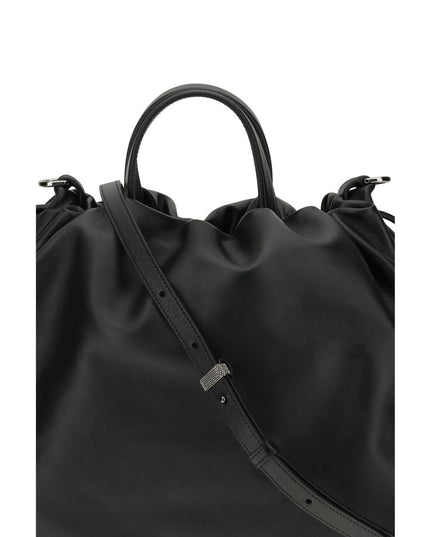 Brunello Cucinelli Black Calf Leather Bos Taurus Shoulder Bag