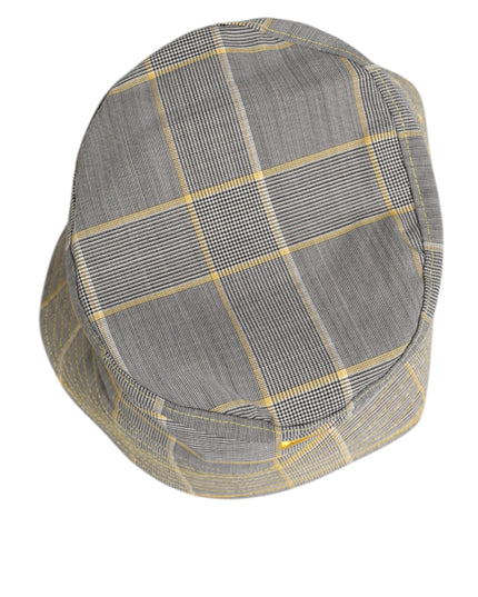Dolce & Gabbana Gray Yellow Wool Blend Plaid Bucket Cap Men Hat