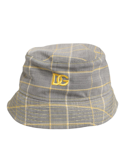 Dolce & Gabbana Gray Yellow Wool Blend Plaid Bucket Cap Men Hat