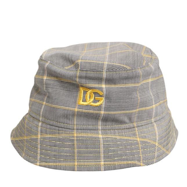 Dolce & Gabbana Gray Yellow Wool Blend Plaid Bucket Cap Men Hat