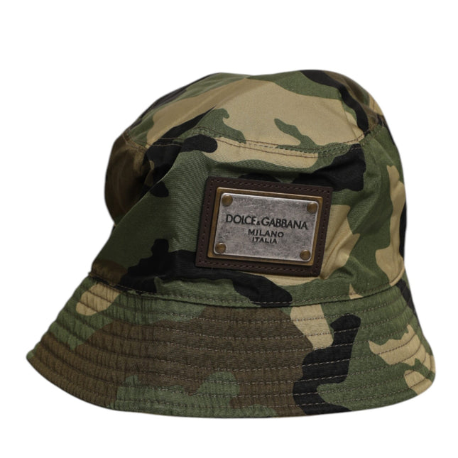 Dolce & Gabbana Green Camouflage Polyamide Logo Bucket Cap Hat