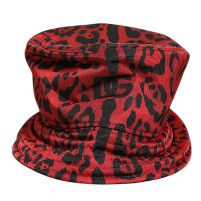 Dolce & Gabbana Red Black Nylon Leopard Print Bucket Men Cap Hat