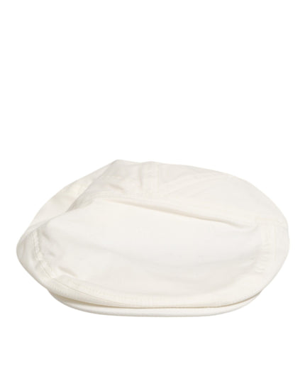 Dolce & Gabbana White Cotton Blend Leather Trim Flat Men Cap Hat
