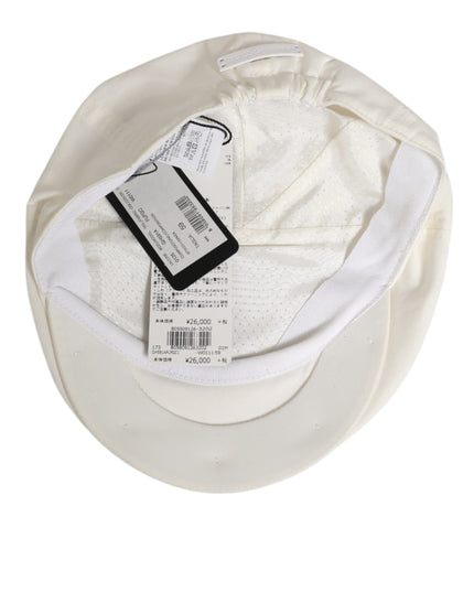 Dolce & Gabbana White Cotton Blend Leather Trim Flat Men Cap Hat