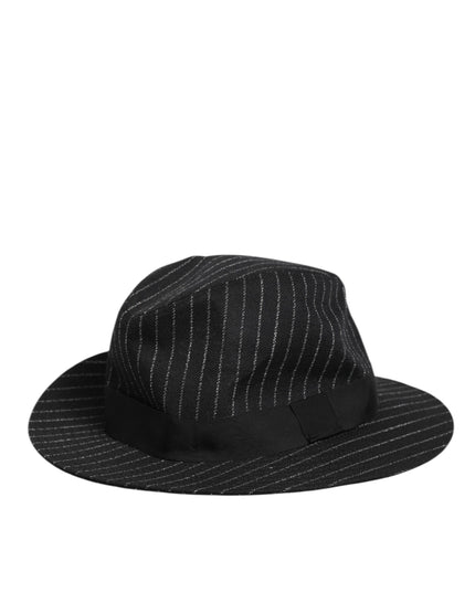 Dolce & Gabbana Black Striped Virgin Wool Men Fedora Capello Hat