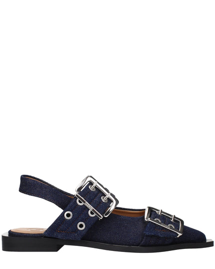 Ganni Blue Fabric Flat Sandals