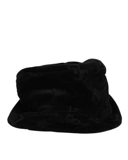 Dolce & Gabbana Black Cotton Suede Bucket Logo Capello Hat