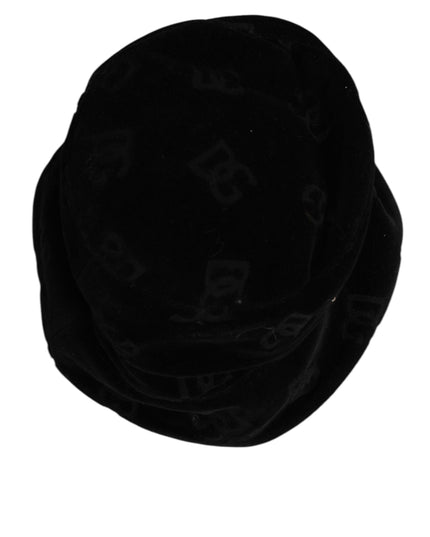 Dolce & Gabbana Black Cotton Suede Bucket Logo Capello Hat