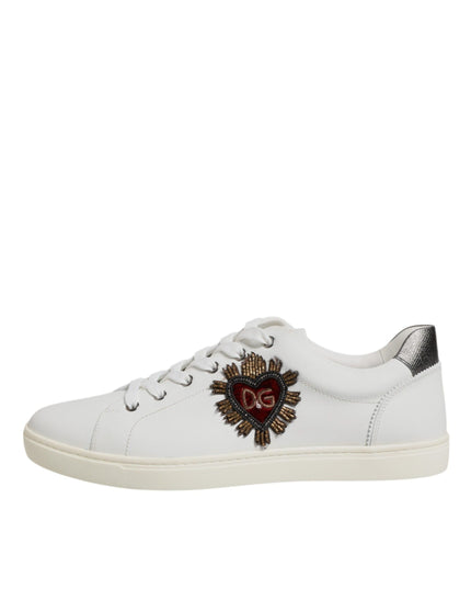 Dolce & Gabbana White Sacred Heart Men Low Top Sneakers Shoes