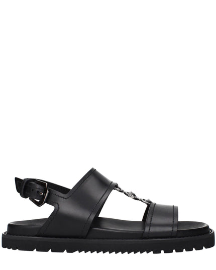 Versace Black Leather Flat Sandals