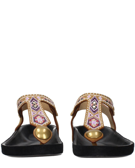 Isabel Marant Beige Leather Flip-Flop Sandals