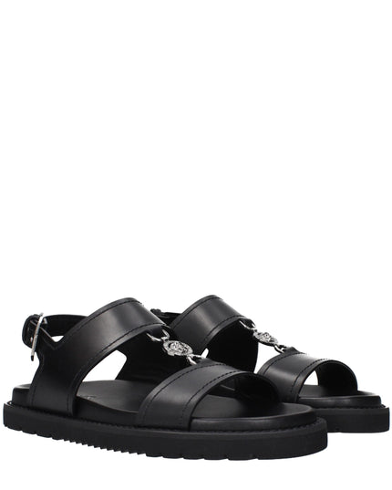 Versace Black Leather Flat Sandals