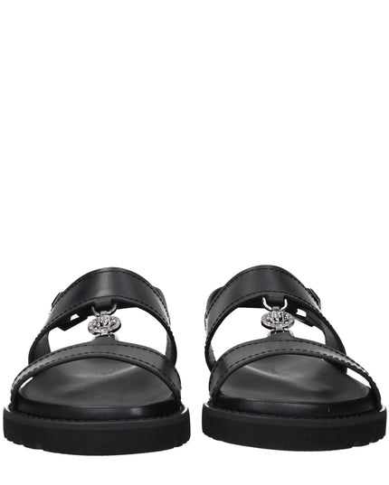 Versace Black Leather Flat Sandals