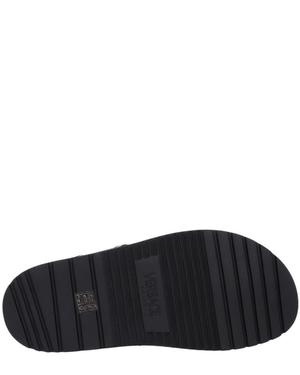 Versace Black Leather Flat Sandals