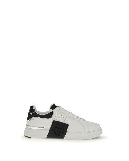 Philipp Plein White Calf Leather Bos Taurus Athletic Sneakers