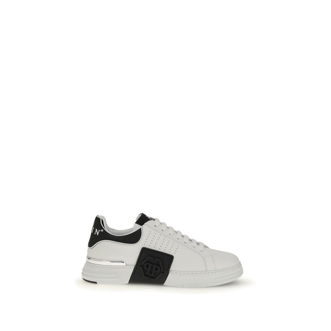 Philipp Plein White Calf Leather Bos Taurus Athletic Sneakers