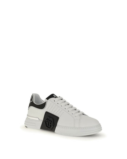 Philipp Plein White Calf Leather Bos Taurus Athletic Sneakers