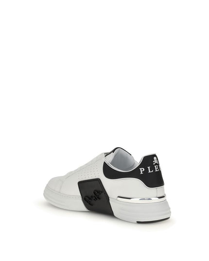Philipp Plein White Calf Leather Bos Taurus Athletic Sneakers