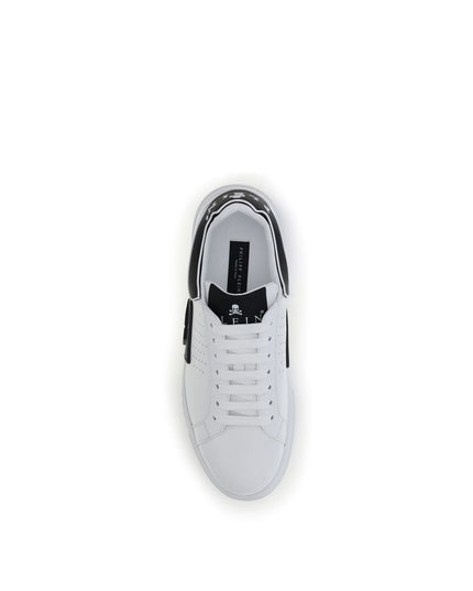 Philipp Plein White Calf Leather Bos Taurus Athletic Sneakers