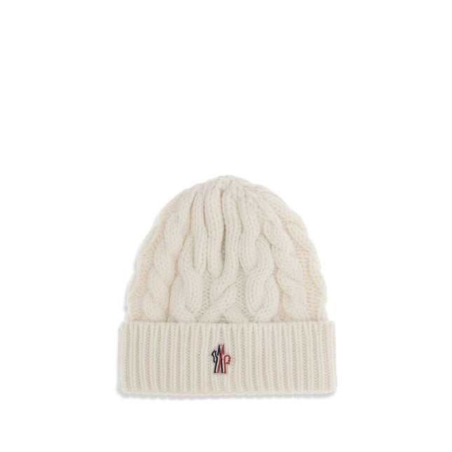 Moncler Grenoble White Fleece Wool Beanie