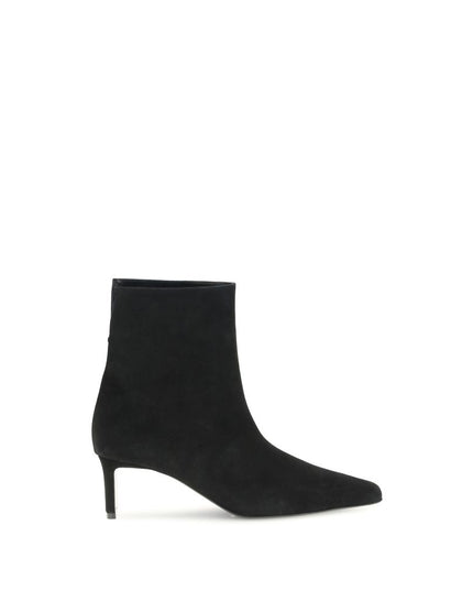 Khaite Black Leather Ankle Boots