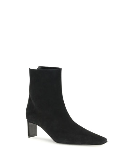 Khaite Black Leather Ankle Boots