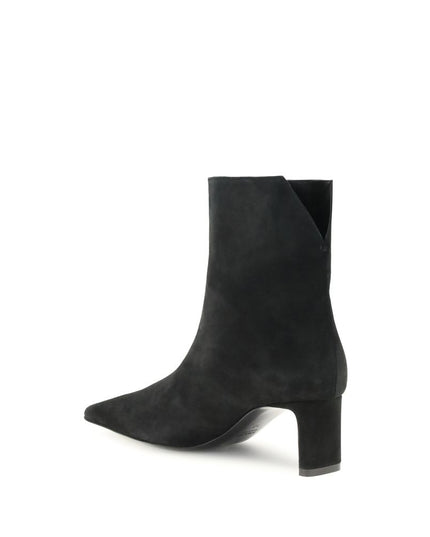 Khaite Black Leather Ankle Boots
