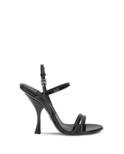 Dolce & Gabbana Black Calf Leather Bos Taurus Stiletto Heel Sandals