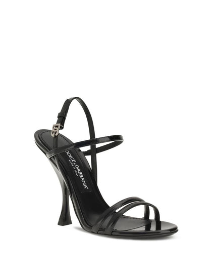 Dolce & Gabbana Black Calf Leather Bos Taurus Stiletto Heel Sandals