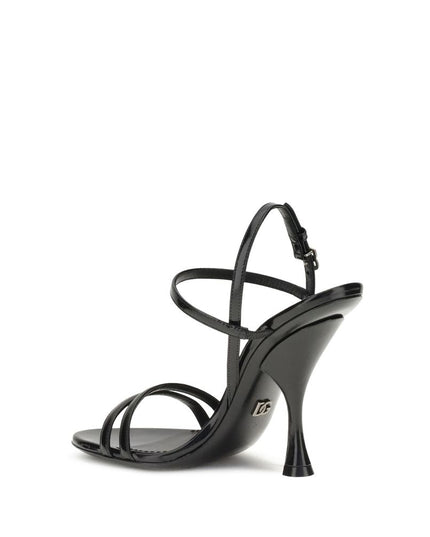 Dolce & Gabbana Black Calf Leather Bos Taurus Stiletto Heel Sandals