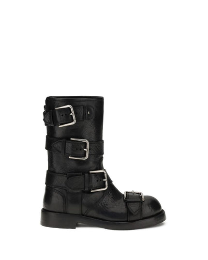 Dolce & Gabbana Black Calf Leather Bos Taurus Lace-Up Boots