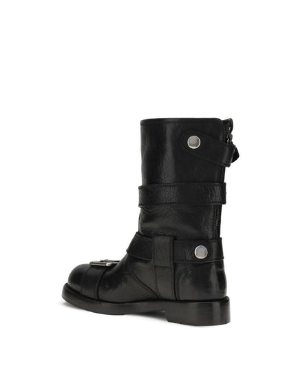 Dolce & Gabbana Black Calf Leather Bos Taurus Lace-Up Boots