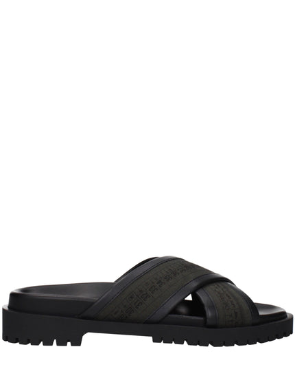 Off-White Green Fabric Flat Sandals