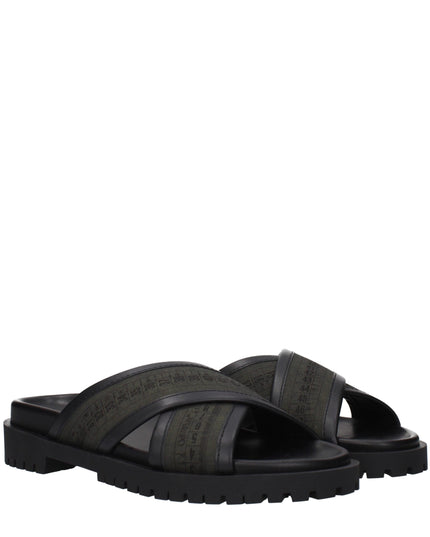 Off-White Green Fabric Flat Sandals