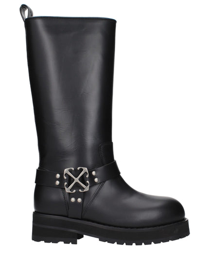 Off-White Black Leather Flat Boots