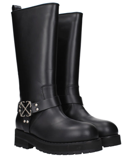 Off-White Black Leather Flat Boots