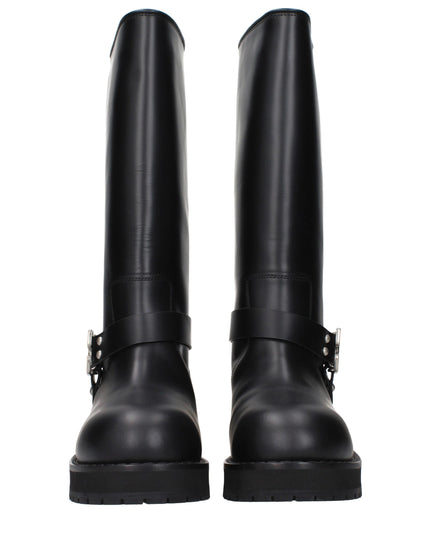 Off-White Black Leather Flat Boots