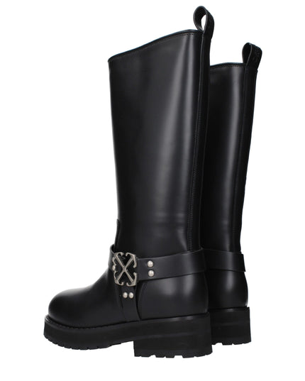 Off-White Black Leather Flat Boots
