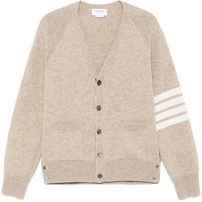 Thom Browne Shetland Wool 4-Bar Relaxed Fit V Neck Cardigan