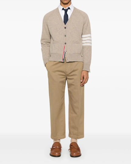 Thom Browne Shetland Wool 4-Bar Relaxed Fit V Neck Cardigan