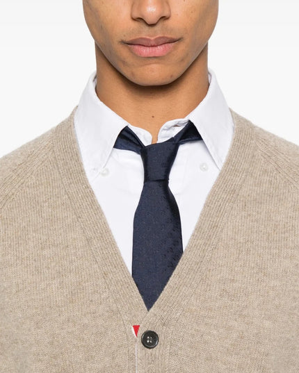 Thom Browne Shetland Wool 4-Bar Relaxed Fit V Neck Cardigan