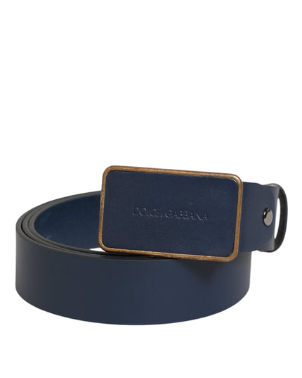 Dolce & Gabbana Blue Leather Classic Metal Logo Buckle Belt