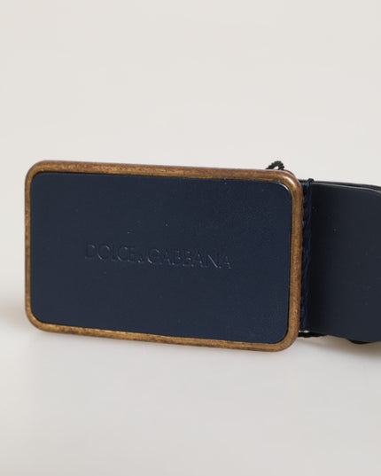 Dolce & Gabbana Blue Leather Classic Metal Logo Buckle Belt