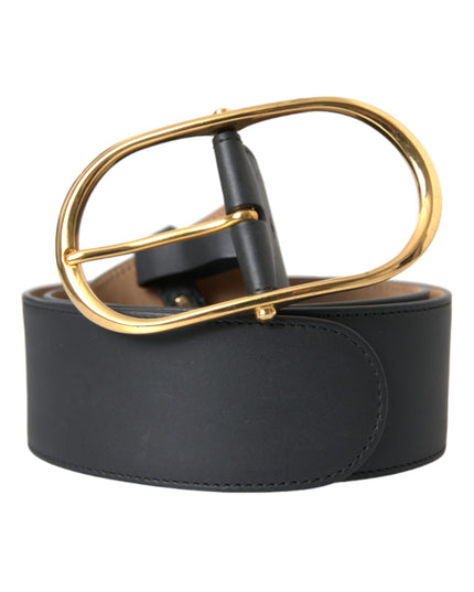 Dolce & Gabbana Black Leather Classic Metal Oval Buckle Belt