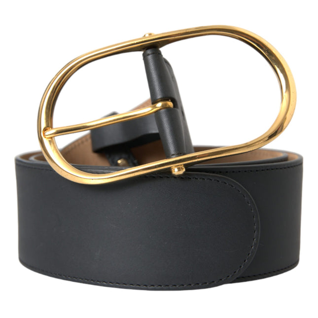 Dolce & Gabbana Black Leather Classic Metal Oval Buckle Belt