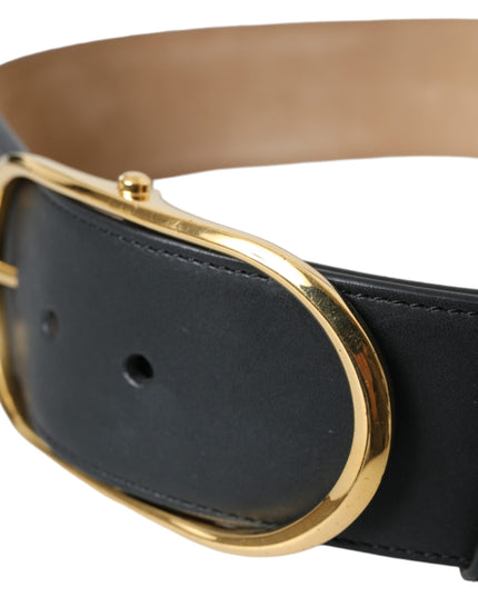 Dolce & Gabbana Black Leather Classic Metal Oval Buckle Belt