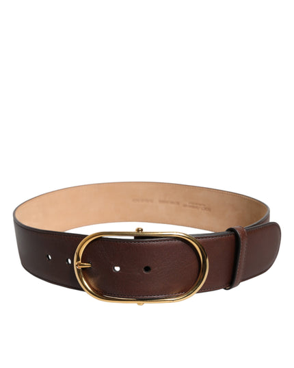 Dolce & Gabbana Brown Leather Classic Metal Oval Buckle Belt