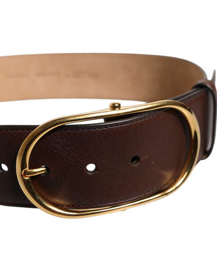 Dolce & Gabbana Brown Leather Classic Metal Oval Buckle Belt