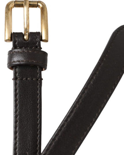 Dolce & Gabbana Black Leather Long Skinny Gold Metal Buckle Belt