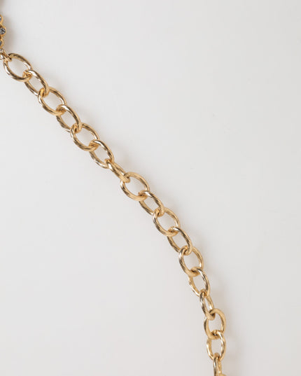 Dolce & Gabbana Gold Crystal Clock Pendant Statement Jewelry Necklace